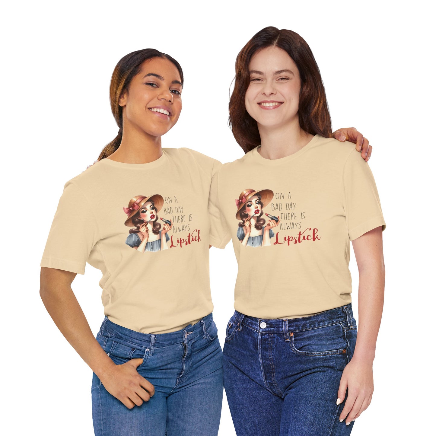 "On a Bad Day, There is Always Lipstick" Unisex Jersey Tee - Fashionable & Fun T-Shirt for Makeup Lovers