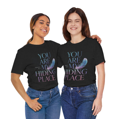 Inspirational Short Sleeve Tee - 'You Are My Hiding Place' Psalm 32:7