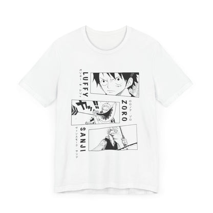 Anime-Inspired Unisex Tee with Luffy, Zoro, & Sanji Design