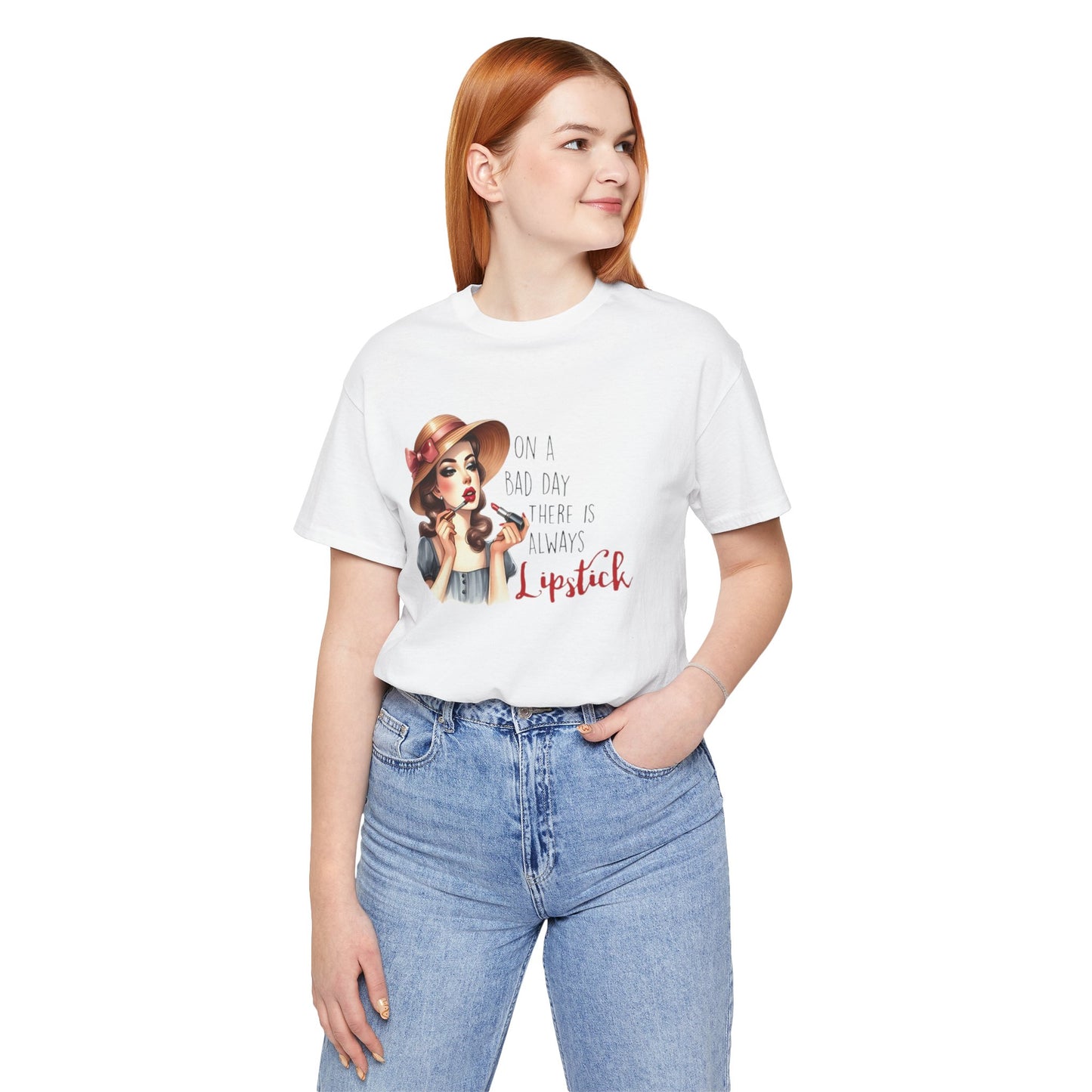 "On a Bad Day, There is Always Lipstick" Unisex Jersey Tee - Fashionable & Fun T-Shirt for Makeup Lovers