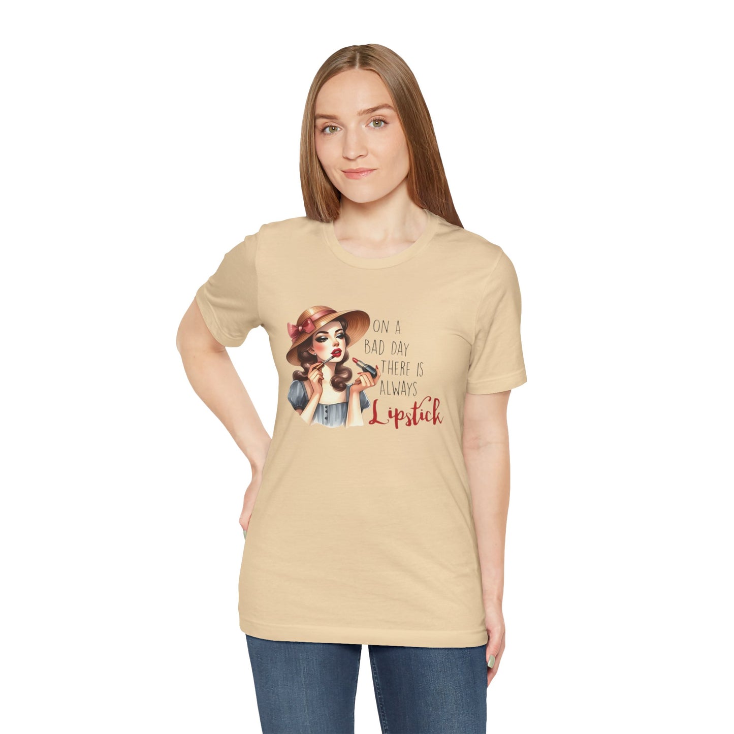 "On a Bad Day, There is Always Lipstick" Unisex Jersey Tee - Fashionable & Fun T-Shirt for Makeup Lovers