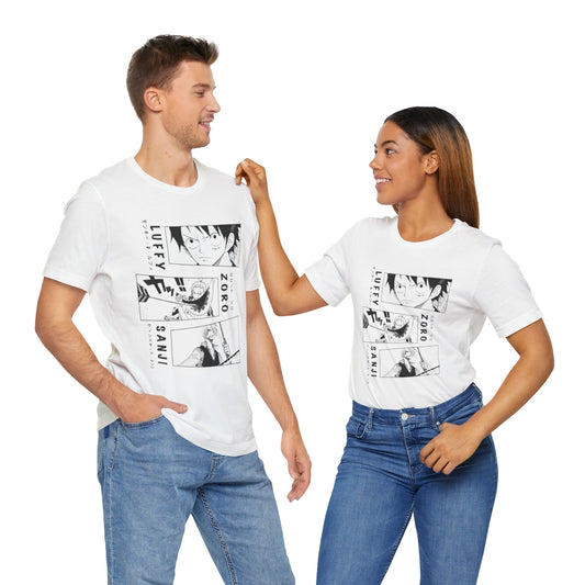 Anime-Inspired Unisex Tee with Luffy, Zoro, & Sanji Design