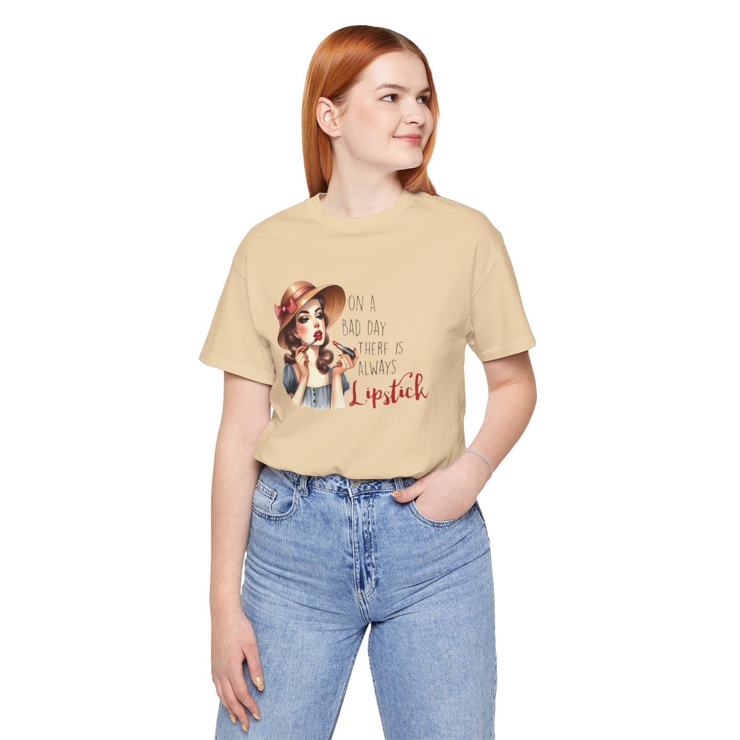 "On a Bad Day, There is Always Lipstick" Unisex Jersey Tee - Fashionable & Fun T-Shirt for Makeup Lovers