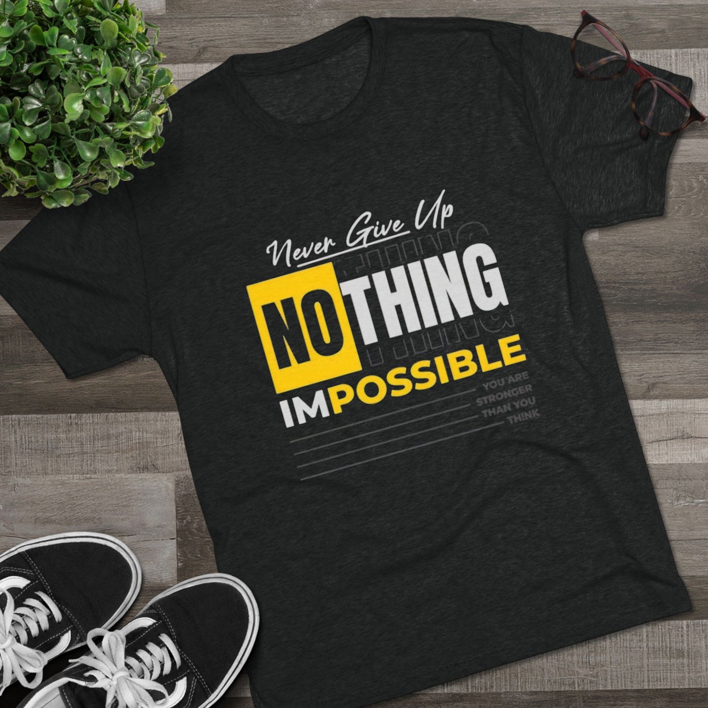 Inspirational Unisex Tri-Blend Crew Tee - "Never Give Up, Nothing is Impossible"