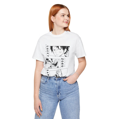 Anime-Inspired Unisex Tee with Luffy, Zoro, & Sanji Design